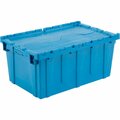 Global Industrial Attached Lid Shipping Container 27-3/16 x 16-5/8 x 12-1/2 Blue with Dolly Combo 257814BLP